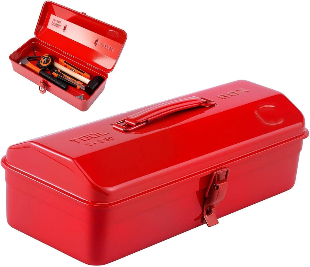 Metal Tool Storage Box with Handle, 14-Inch Lockable Organizer with Lid, Professional Steel Hardware Organiser for Garage, Suitable for Wrenches Screwdrivers Home DIY Garage Garden Red 36x15x11.5cm