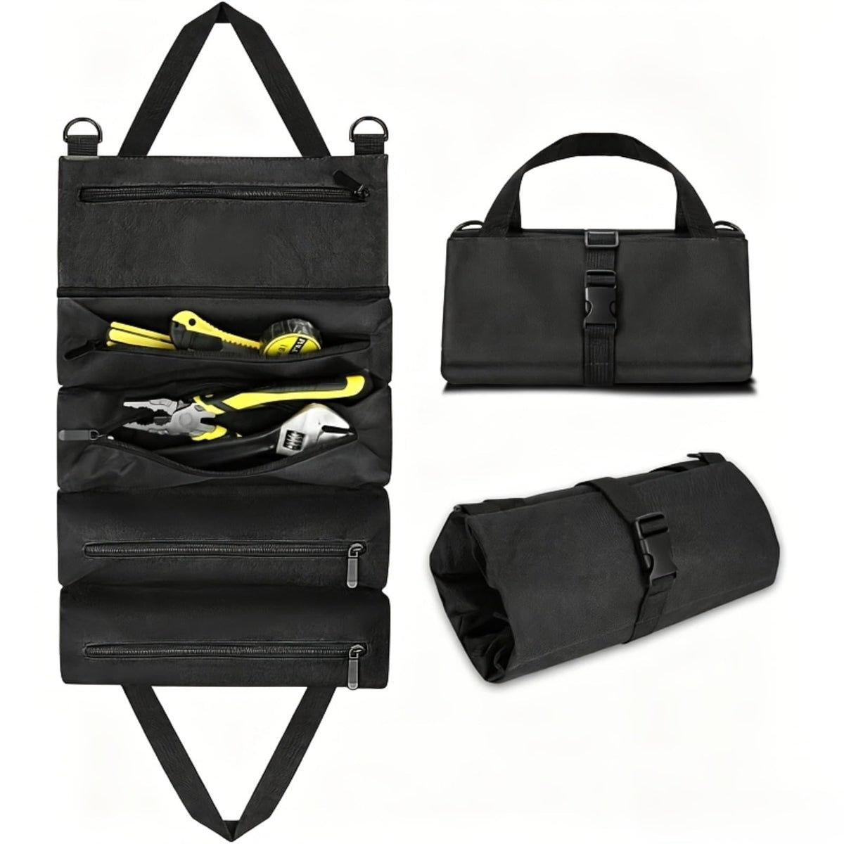 Multi-Pocket Tool Roll Organizer Pouch with 5 Zipper Tool Pockets
