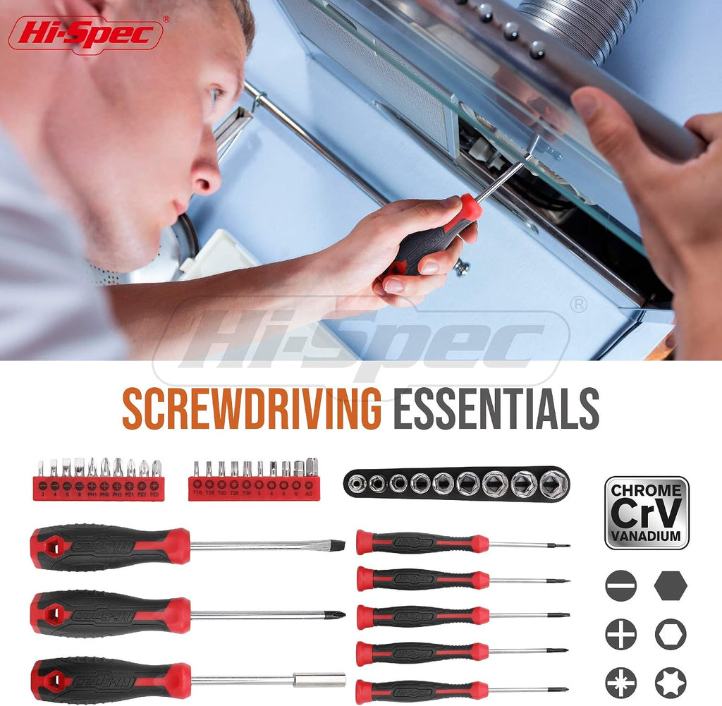 Hi-Spec 54pc Home & Office DIY Tool Kit Set. Complete Household Tool Box with Essential Hand Tools Included for Basic Repairs, Maintenance & Home Improvement Projects