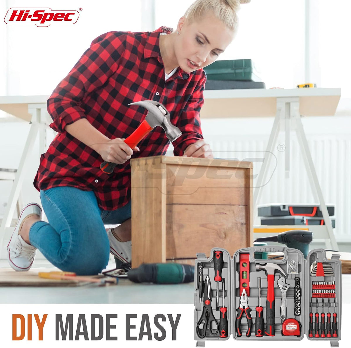 Hi-Spec 54pc Home & Office DIY Tool Kit Set. Complete Household Tool Box with Essential Hand Tools Included for Basic Repairs, Maintenance & Home Improvement Projects