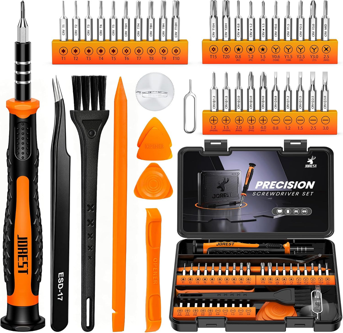 JOREST Precision Screwdriver Set, Small Screwdriver with Torx T5 T6 T8 T9, Triwing Y00, Star P5, Mini Repair Tool Kit for Laptop, Switch, PS5,Xbox, MacBook, iPhone, Ring Doorbell, Watch, Glasses